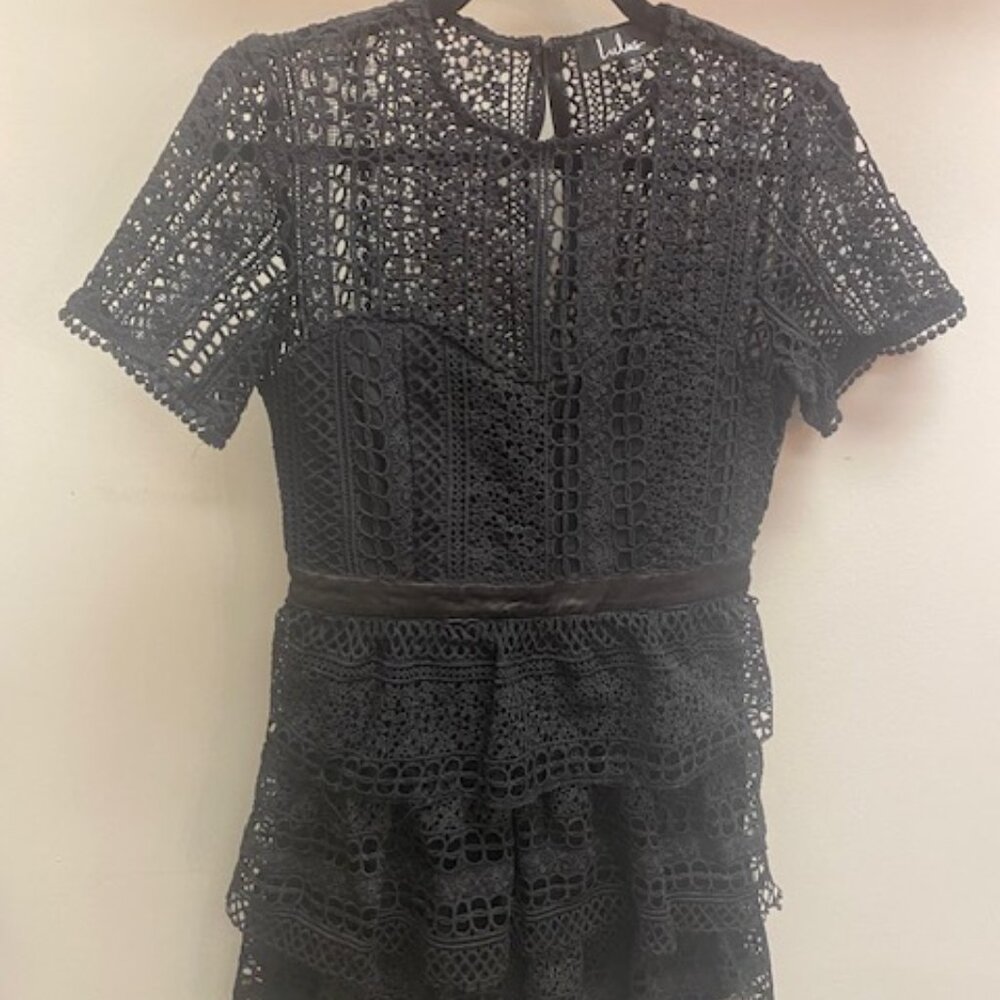Lulus: Black Crochet Tiered Ruffle Mini Dress